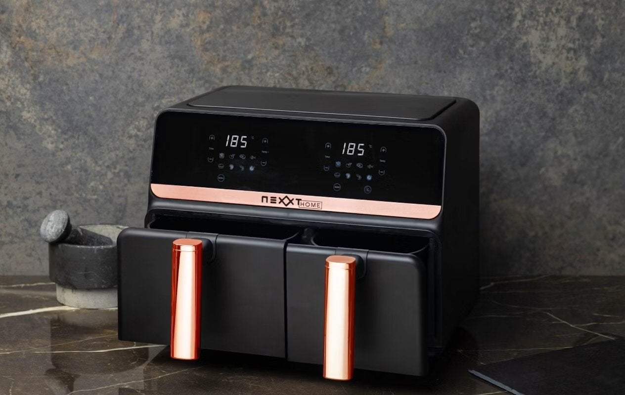 Nexxt Home Dual Airfryer - Zwart/Koper - 9 Liter, Ophalen of Verzenden, Nieuw, Airfryer XXL, 1500 gram of meer