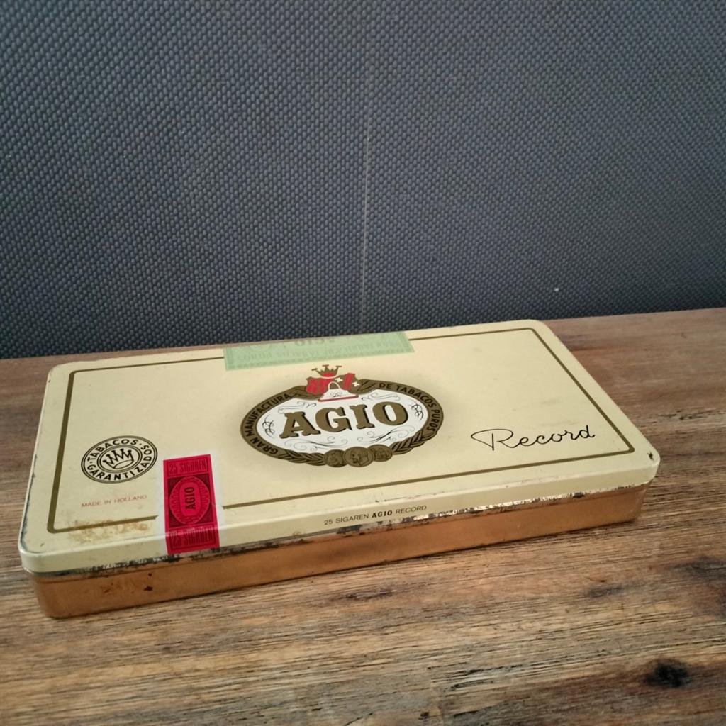 Vintage Agio Record sigarenblik., Ophalen of Verzenden, Gebruikt, Asbak