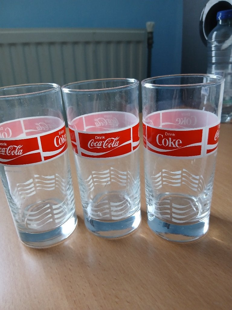 Coca cola glazen jaren 80, Ophalen of Verzenden, Zo goed als nieuw, Frisdrankglas