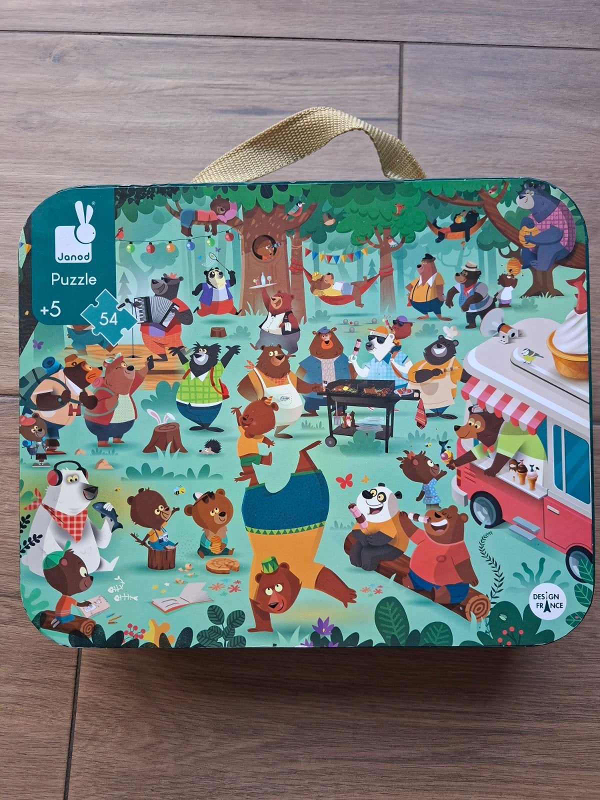 Janod Puzzel Beren Picknick 54 stukjes, Ophalen of Verzenden, Meer dan 50 stukjes, Zo goed als nieuw, 6 jaar of ouder