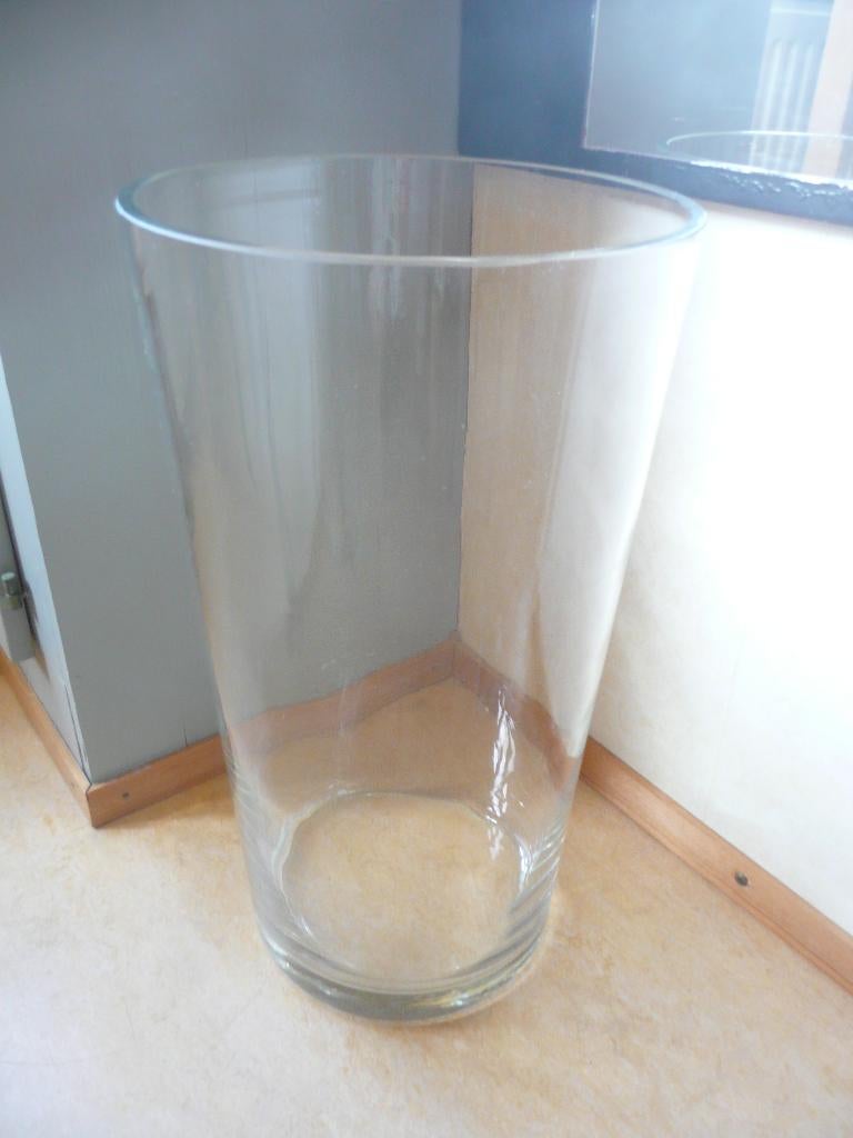 Grote dikke glazen vaas, transparante bloemenvaas, 45 cm., Ophalen, Overige kleuren, Minder dan 50 cm, Glas
