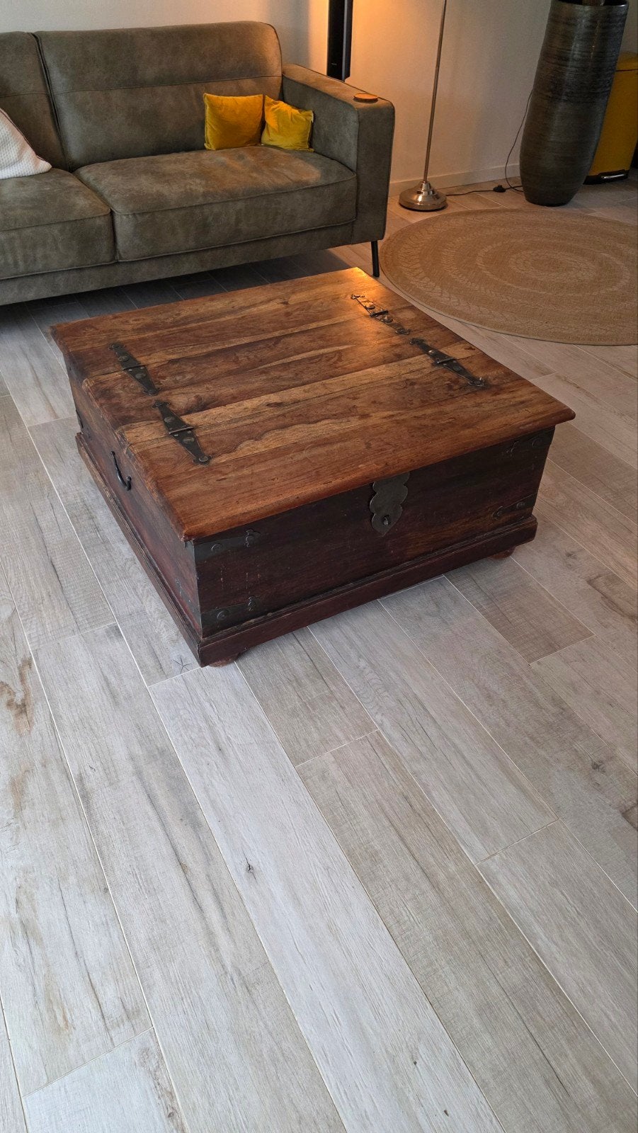 Teakhouten dekenkist - salontafel, Ophalen, Gebruikt, 50 tot 100 cm, 50 tot 100 cm