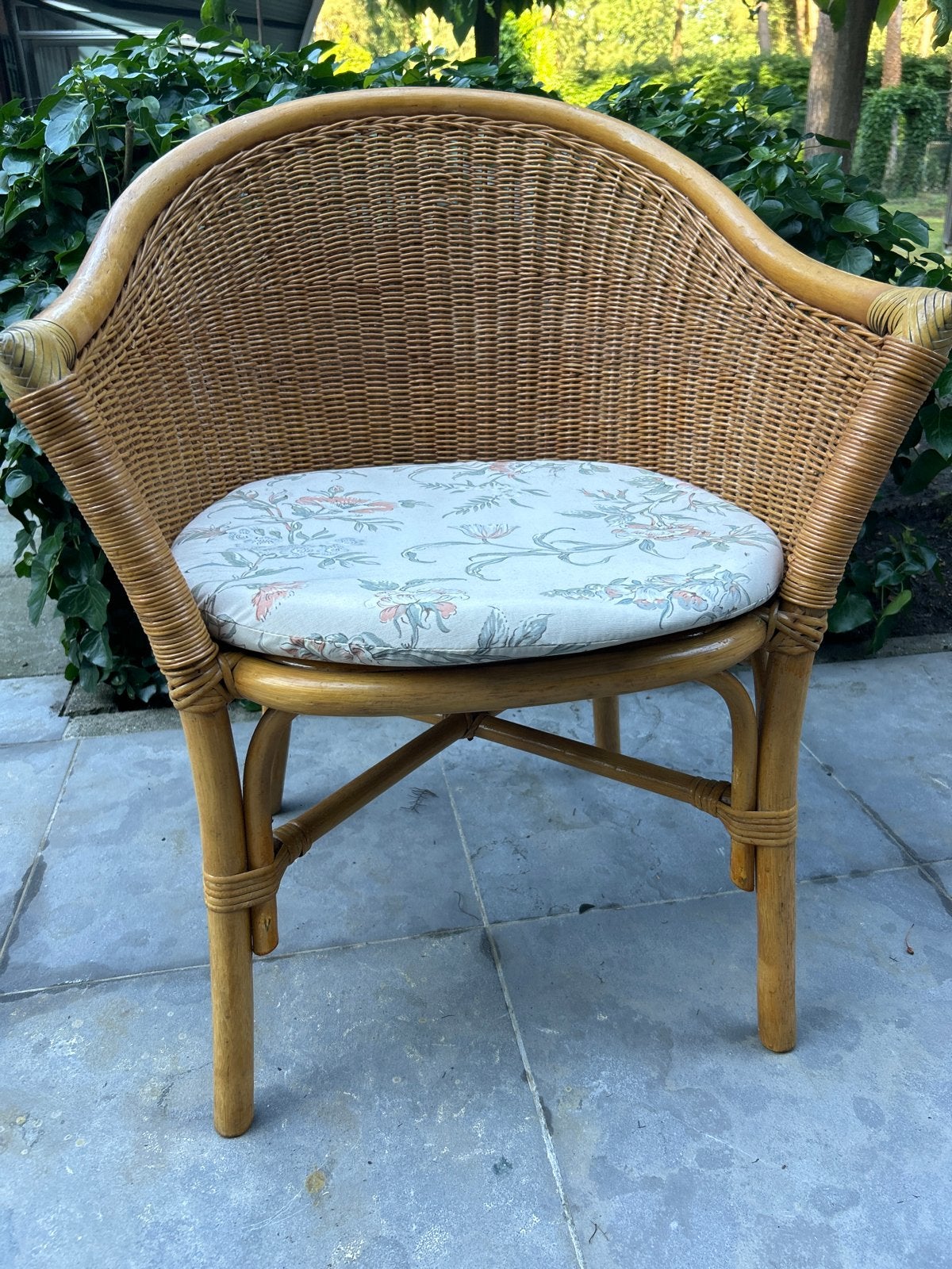 Rotan stoel met kussen - Vintage, Ophalen, Gebruikt, Bruin, Riet of Rotan