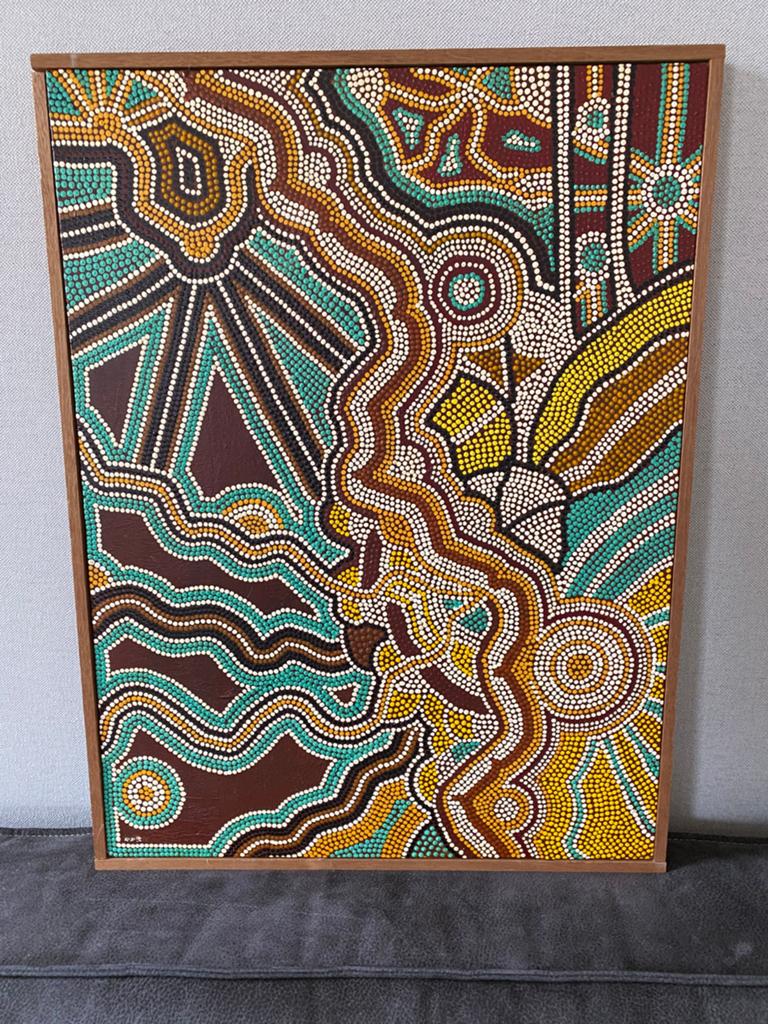 Gesigneerd Australisch Aboriginal Dot Painting Kunstwerk, Antiek en Kunst, Kunst | Niet-Westerse kunst, Ophalen