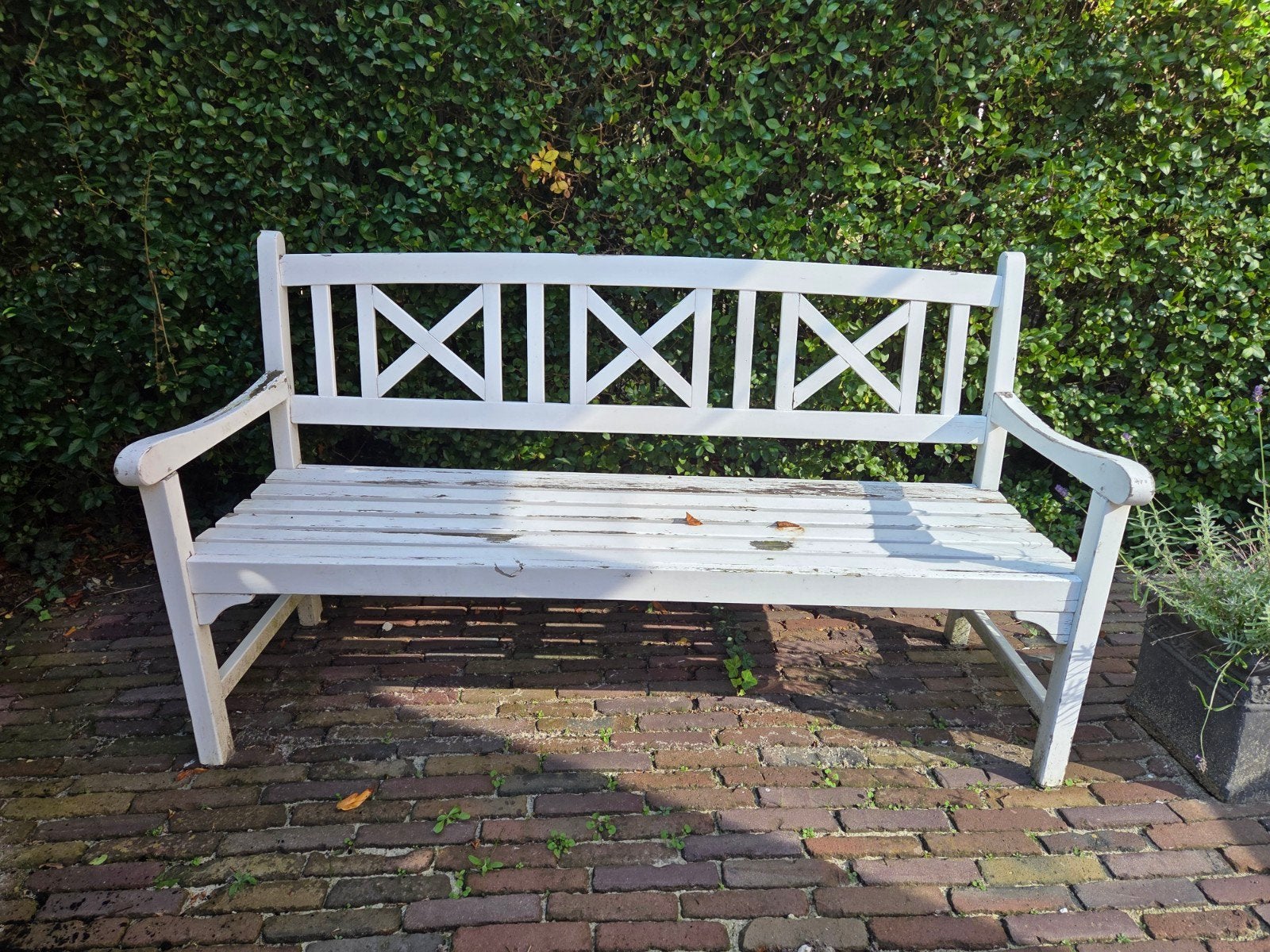 Witte tuinbank 160x 60 cm - Opknapper, Ophalen, Gebruikt, Hout