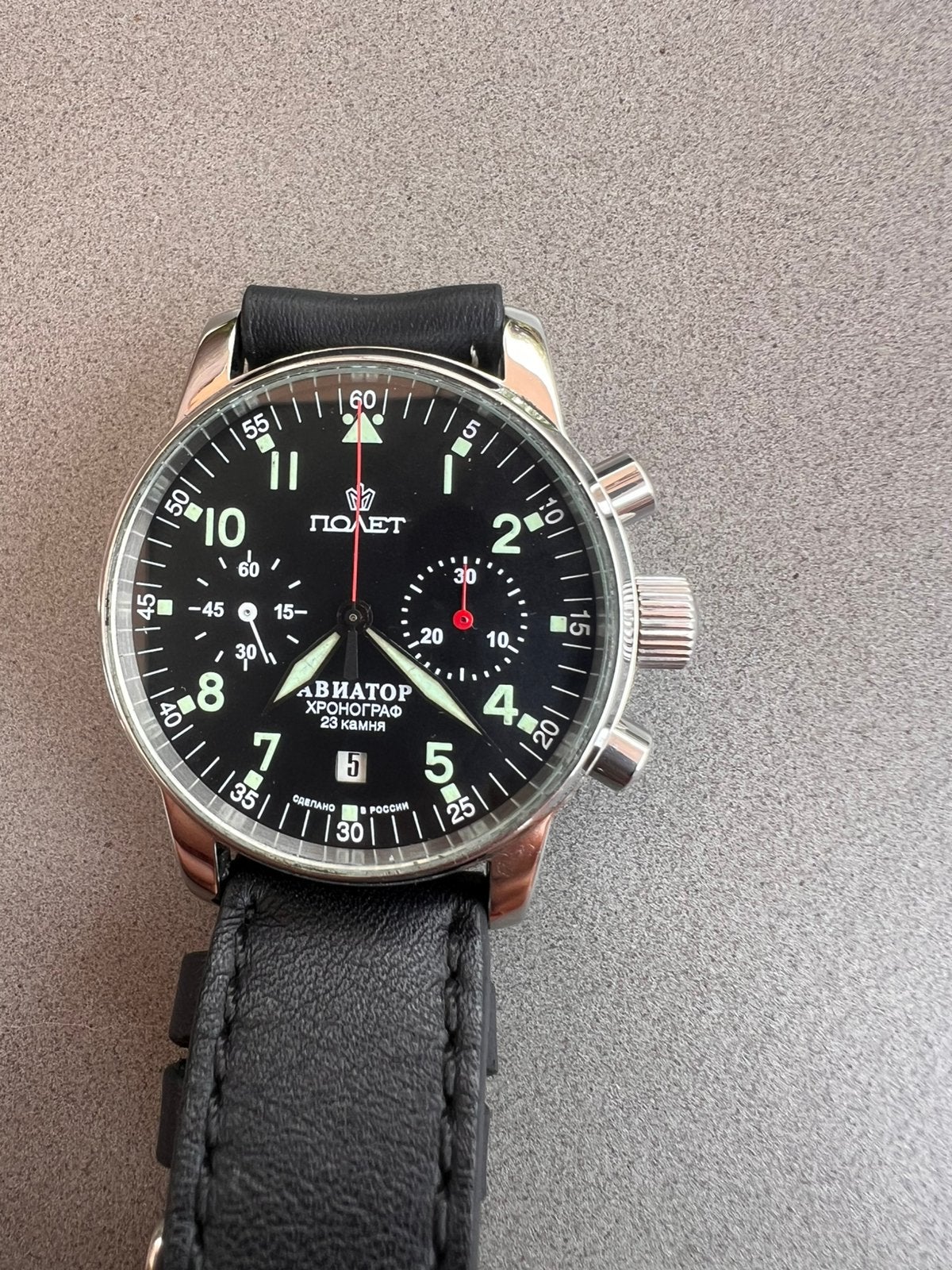 Poljot vlieger chronograaf 3133, Sieraden, Tassen en Uiterlijk, Horloges | Heren, Ophalen of Verzenden, Zo goed als nieuw, Leer
