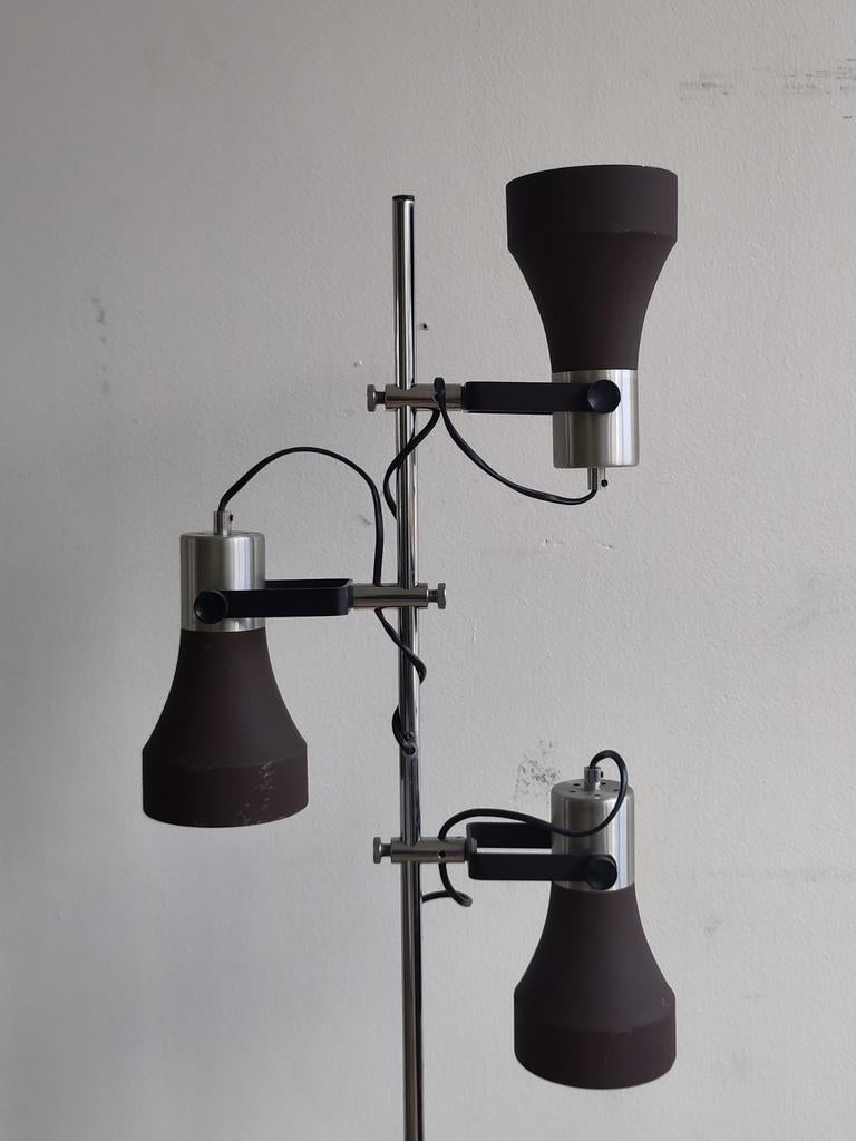 Vintage staande lamp met 3 spots metalen vloerlamp, Ophalen, Gebruikt, Mid century modern dutch design, .
