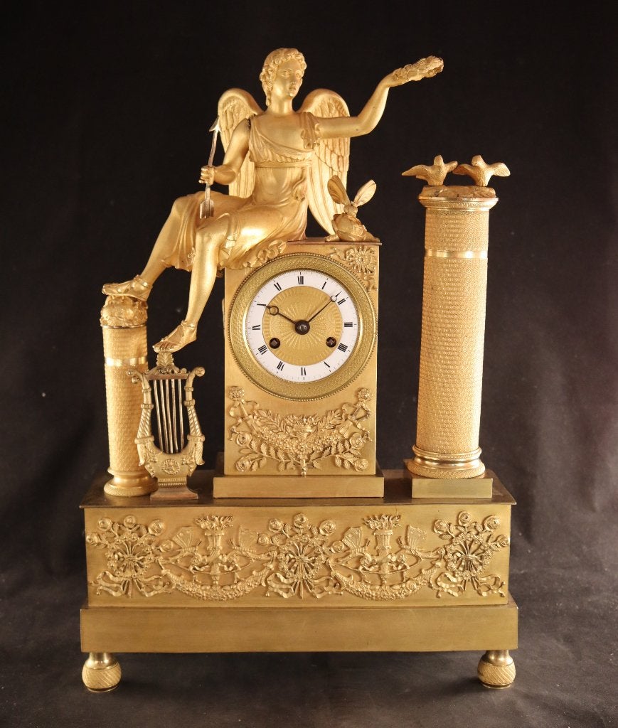 Monumentale vergulde Empire pendule, Antiek en Kunst, Antiek | Klokken, Ophalen of Verzenden