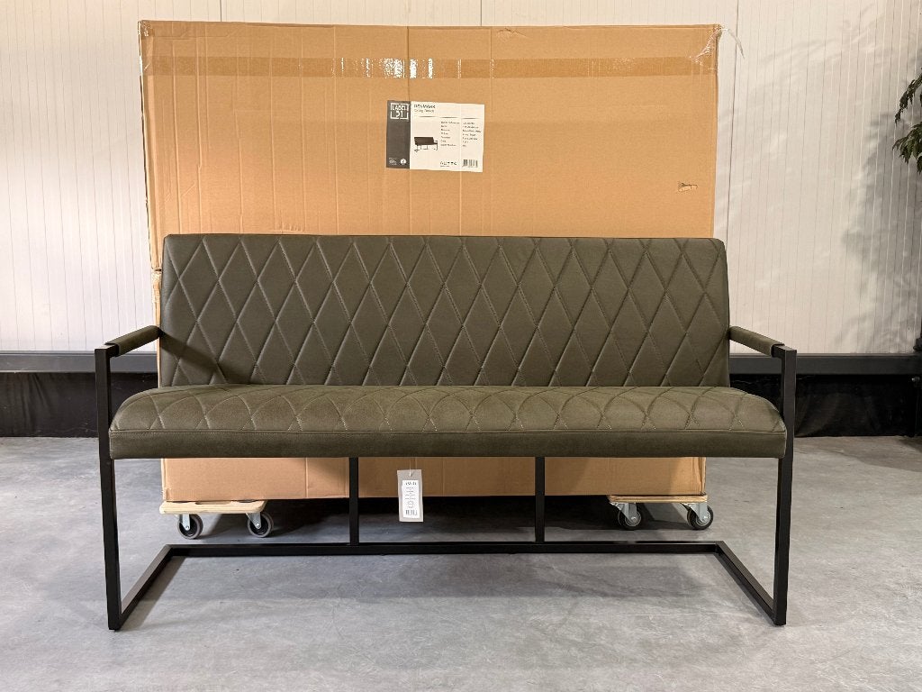Label51 Denmark eetkamerbank legergroen | Nieuw | 4 stuks |, Ophalen, Minder dan 75 cm, Rechte bank, Industrieel