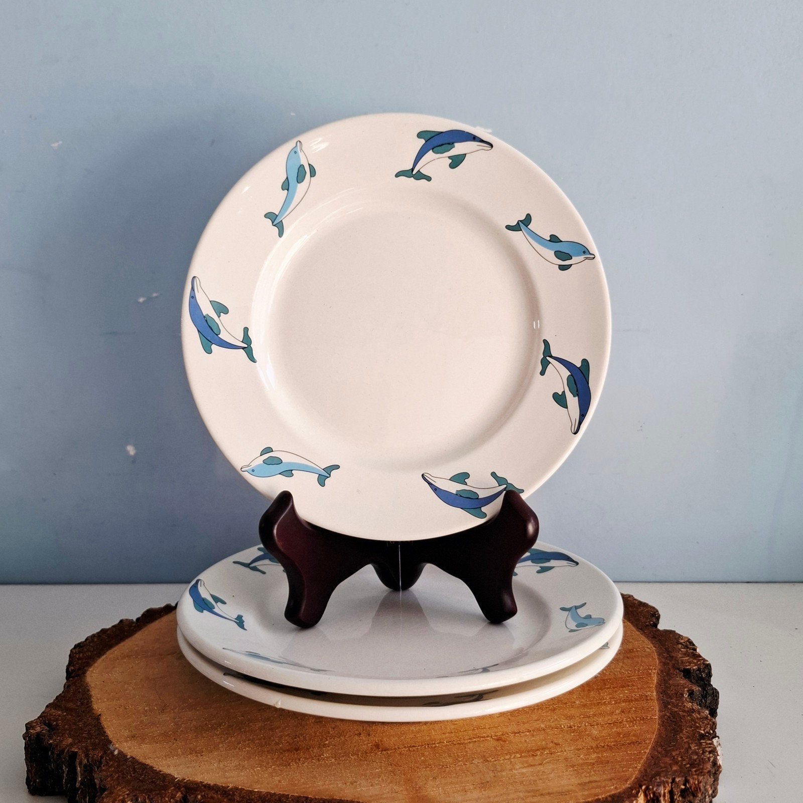 Vintage IKEA 'Dolfijn', 3 gebaks-/broodbordjes, Ikea, Keramiek, Vintage, IKEA