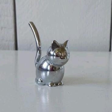 Ringenhouder vorm kat poes  chroomkleur zilverkleur ringetje, Ophalen of Verzenden