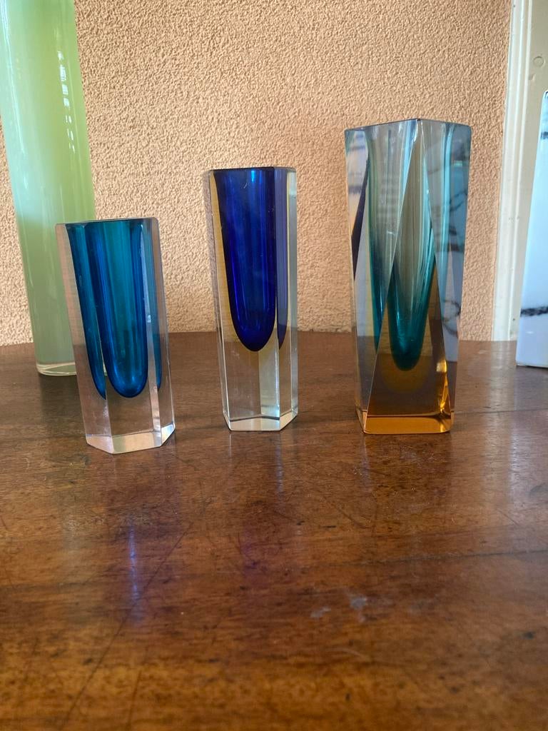 Set van 3 Murano Summerso vazen - Vintage Italiaans glas, Ophalen of Verzenden