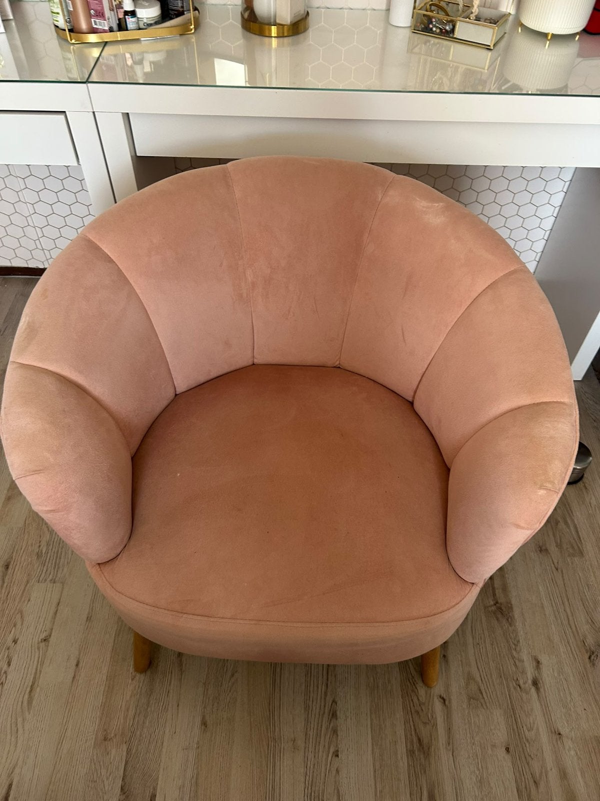 Roze velvet stoel, Ophalen, 75 tot 100 cm, Zo goed als nieuw, 75 tot 100 cm