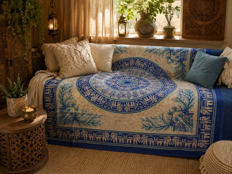 Grand foulard mandaladoek sprei stranddoek wandkleed, Huis en Inrichting, Woonaccessoires | Plaids en Woondekens, Katoen, 3811JM