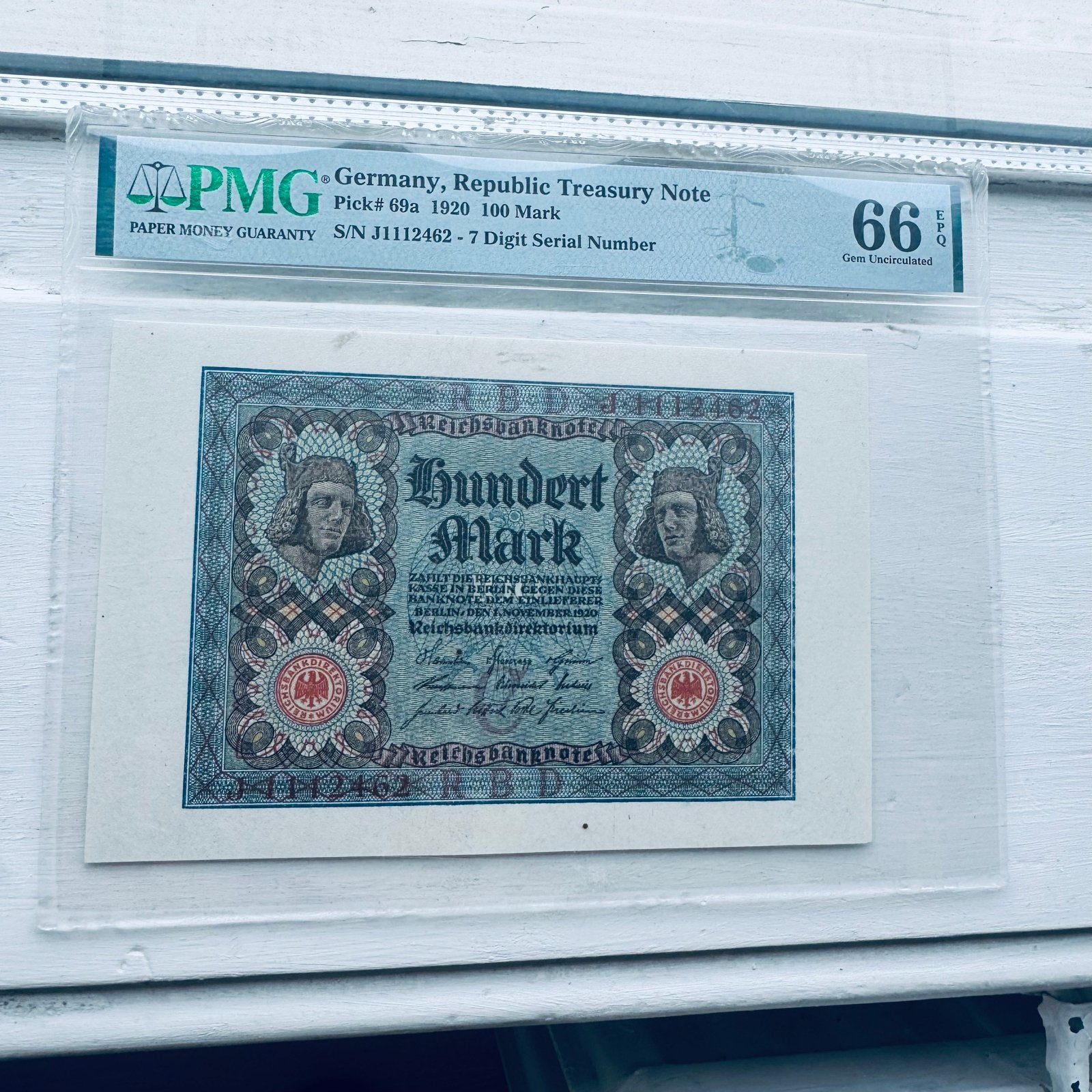 100 Mark 1920 Duitsland PMG 66 EPQ - Gem Uncirculated, Ophalen of Verzenden, Duitsland, Los biljet