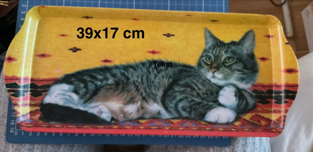 Dienblad met kattenprint - 39x17 cm, Ophalen of Verzenden, Gebruikt, Rechthoekig, Overige materialen