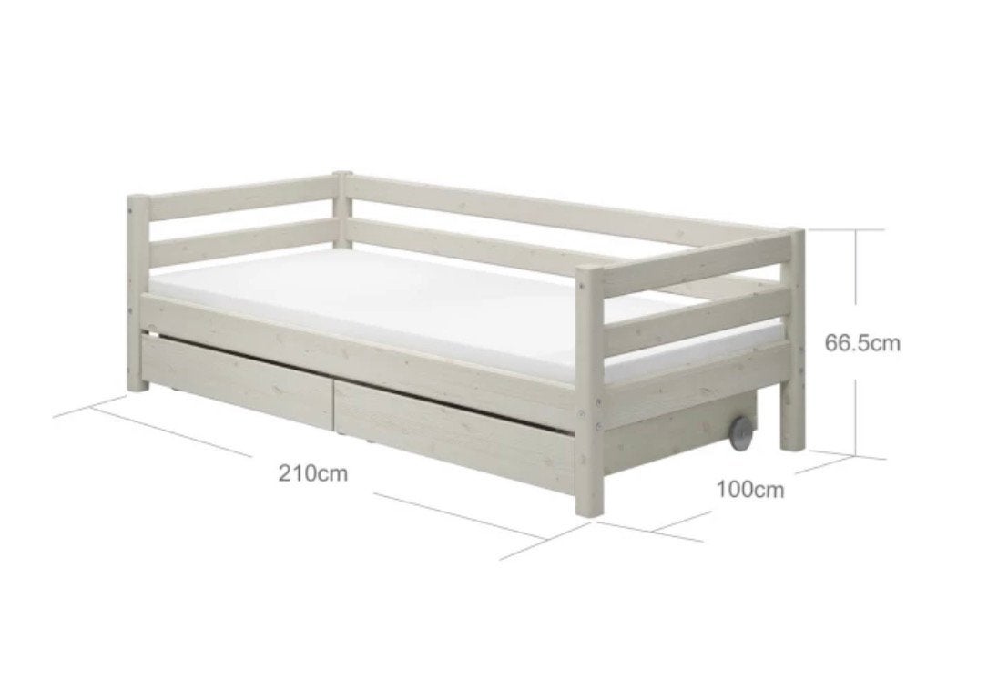 Flexa Classic bedbank met opberglades 90 x 200 whitewash, Ophalen, 85 tot 100 cm, Zo goed als nieuw, Matras