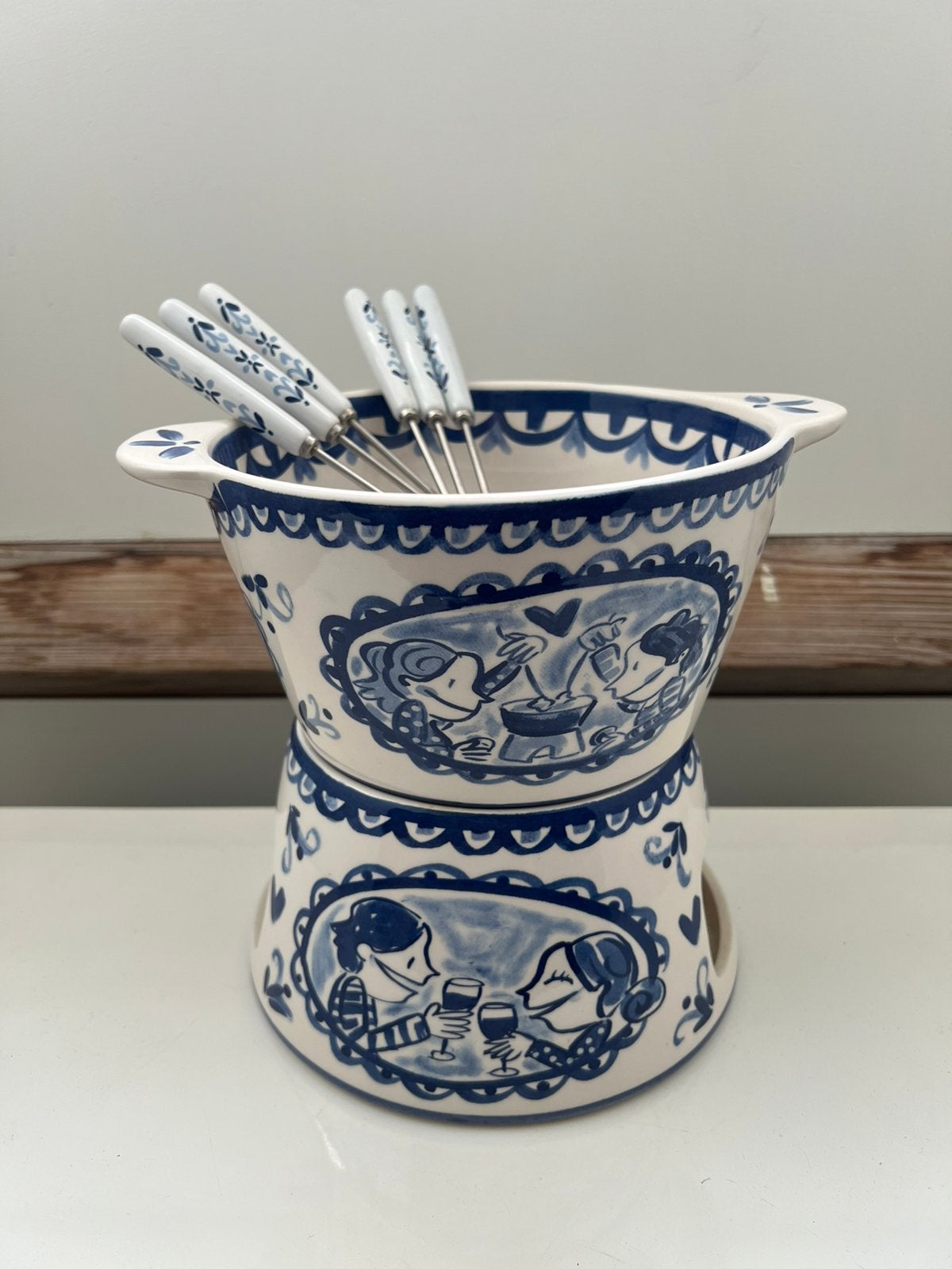 Blond Amsterdam fondue set Delfts Blauw, Huis en Inrichting, Keuken | Servies, Ophalen, Zo goed als nieuw, Blond Amsterdam