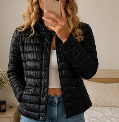 Zwarte gewatteerde jas DJ85C, maat XL, Kleding | Dames, Zwart, Maat 46/48 (XL) of groter, Ophalen of Verzenden, Zo goed als nieuw