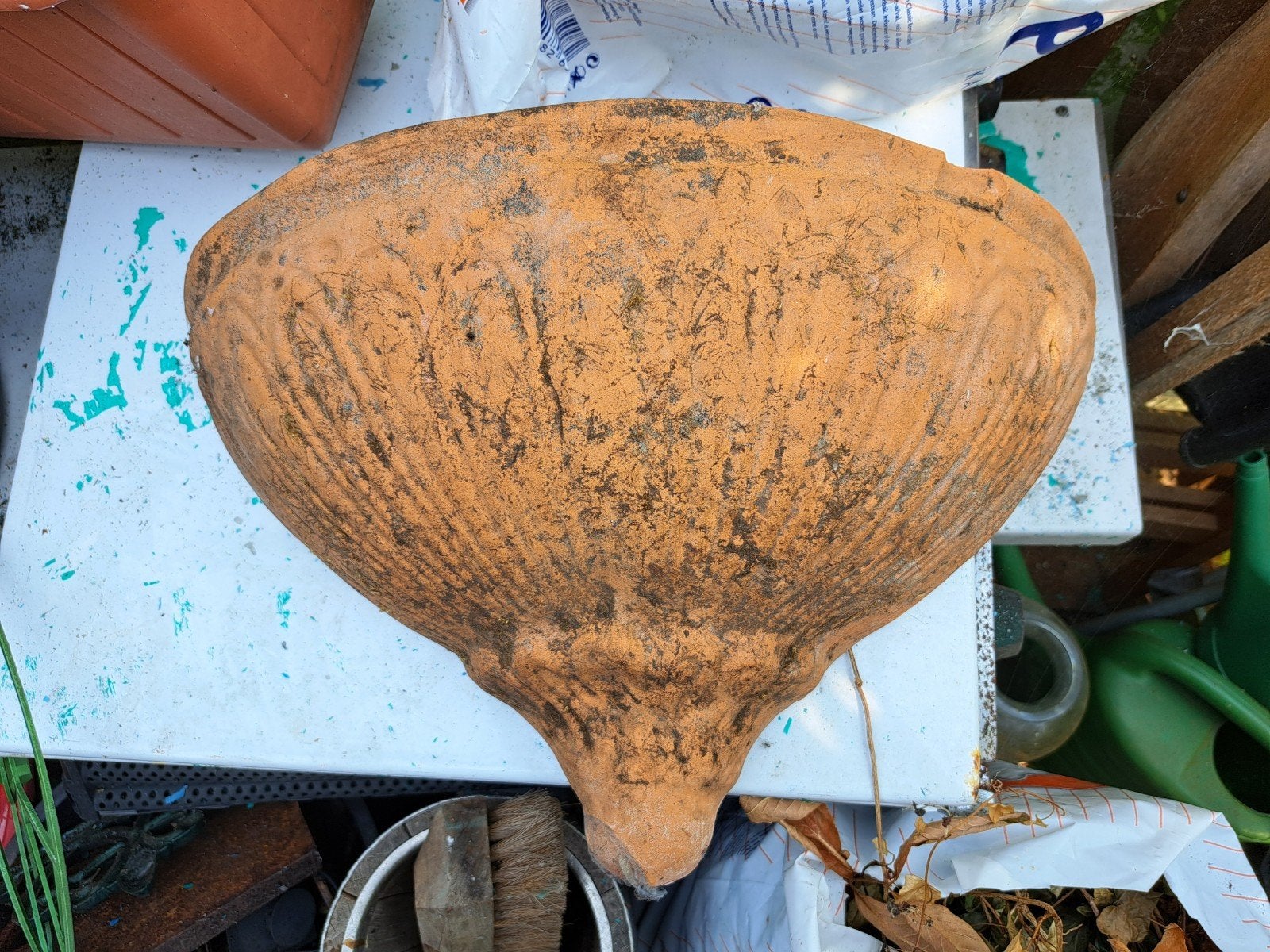 4 oude half ronde terracotta muur plantenbakken 45cm breed, Tuin en Terras, Bloembakken en Plantenbakken, Ophalen, Steen, Gebruikt