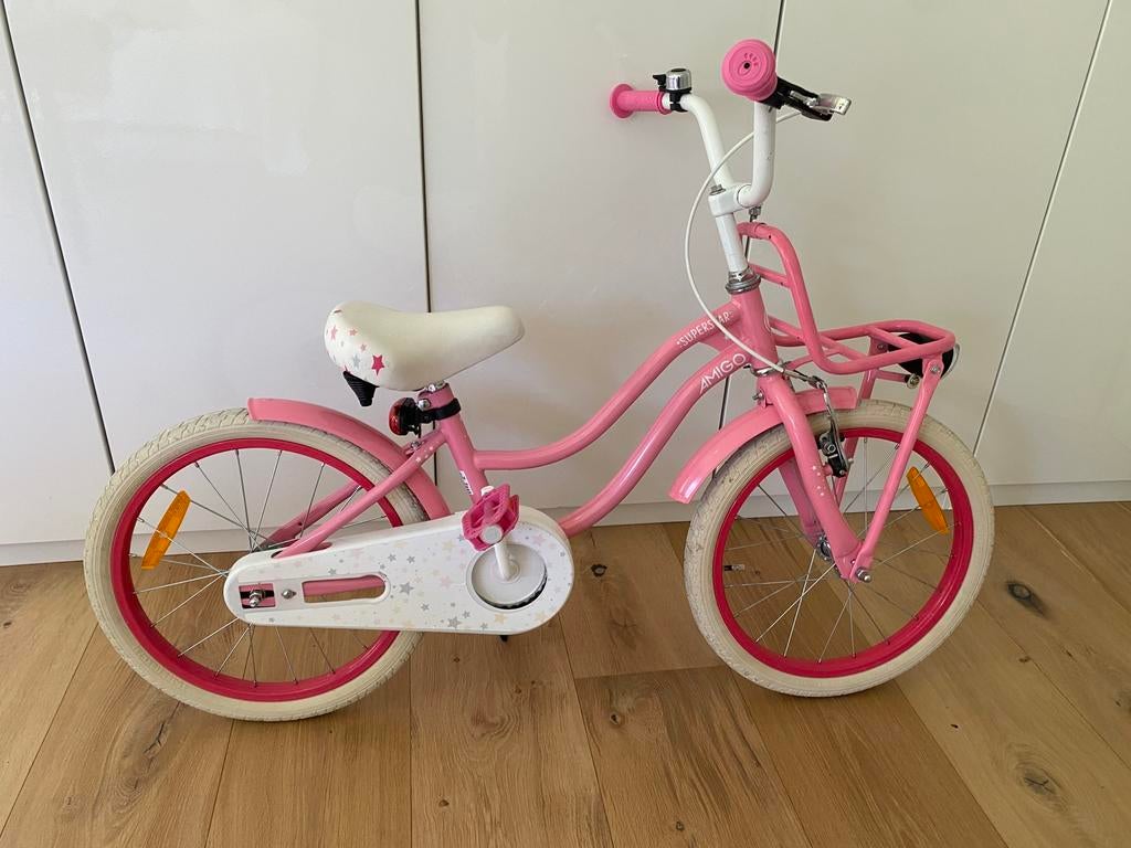 Roze Meisjesfiets Amigo - 18 inch, Ophalen, Gebruikt, 18 inch, Handrem