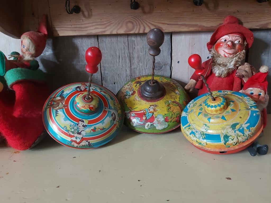 3 x oude blikken bromtol, Antiek en Kunst, Antiek | Speelgoed, Ophalen of Verzenden
