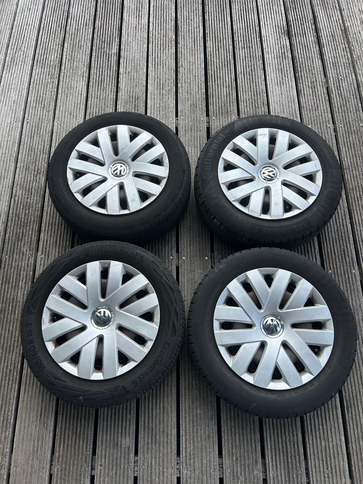 Stalen velgen met Continental zomerbanden 185/60 R15 5x100, Ophalen, Gebruikt, 15 inch, Banden en Velgen