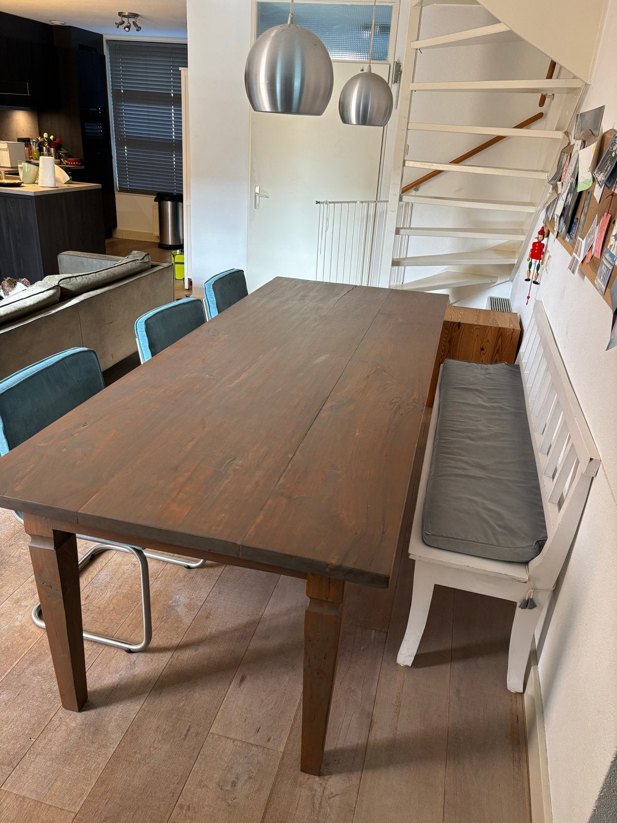 Robuuste teak houten eettafel 260x102, Ophalen, Gebruikt, 100 tot 150 cm, Teakhout