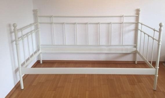Wit metalen bed, Ophalen, Gebruikt, Eenpersoons, 140 cm