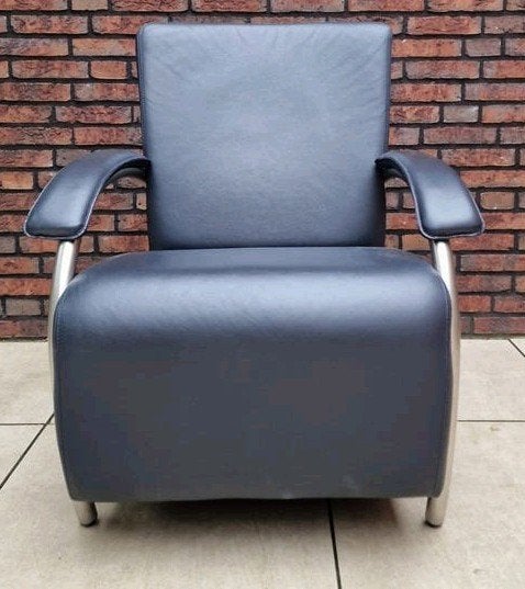Movani fauteuil - Donkerblauw leer - Perfecte staat, Ophalen, Zo goed als nieuw, 50 tot 75 cm, Leer