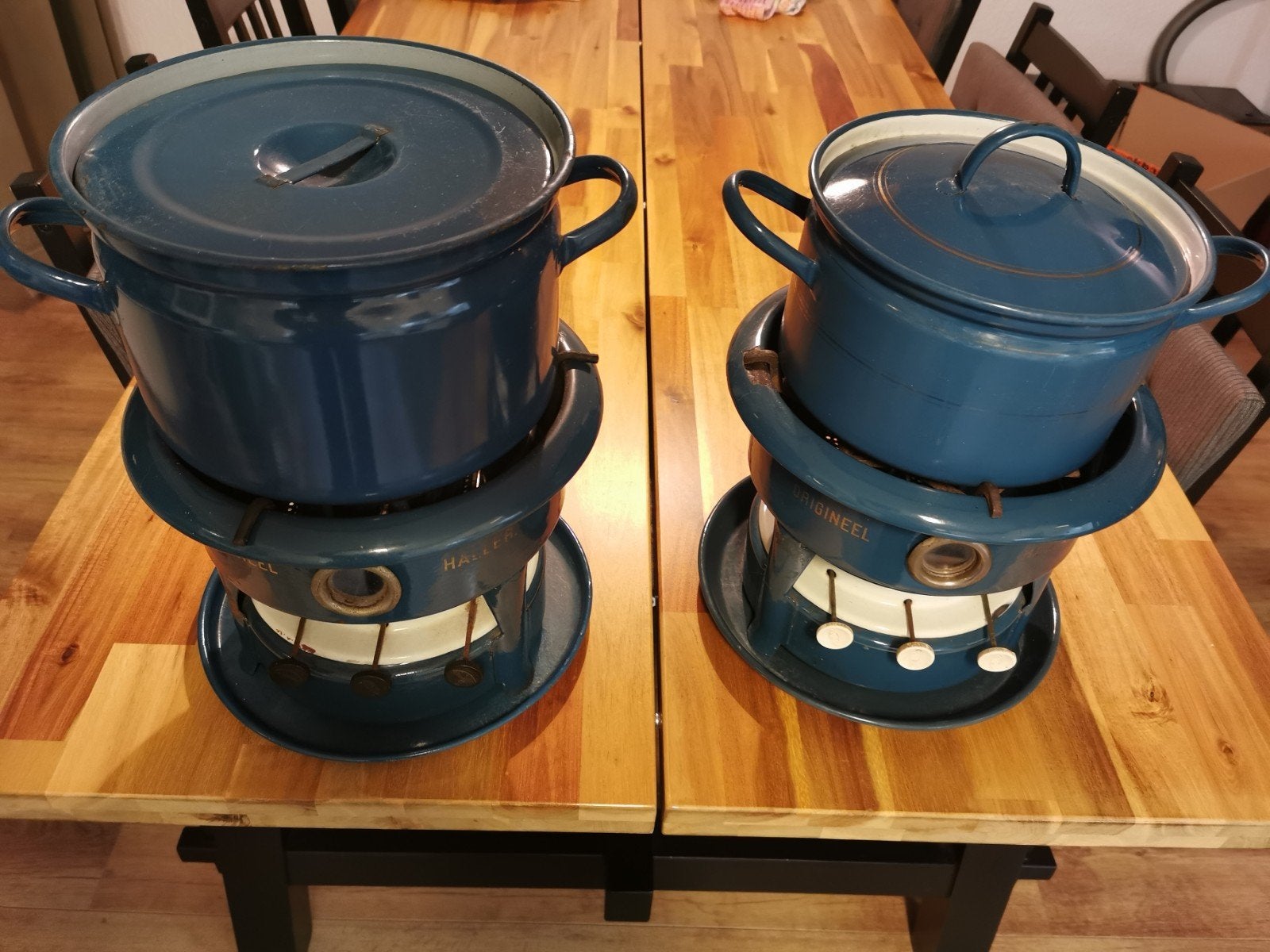 Vintage Haller petroleumstellen met emaille pannen, Ophalen