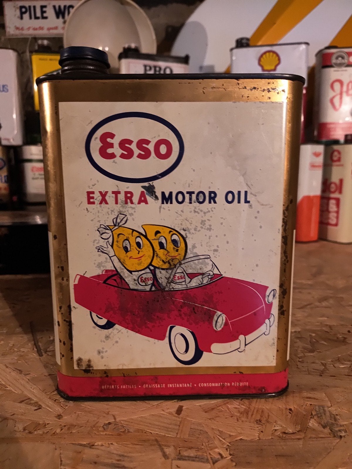 leuk oud Esso blik met Mr&Mrs in auto, Verzamelen, Ophalen of Verzenden, Gebruikt