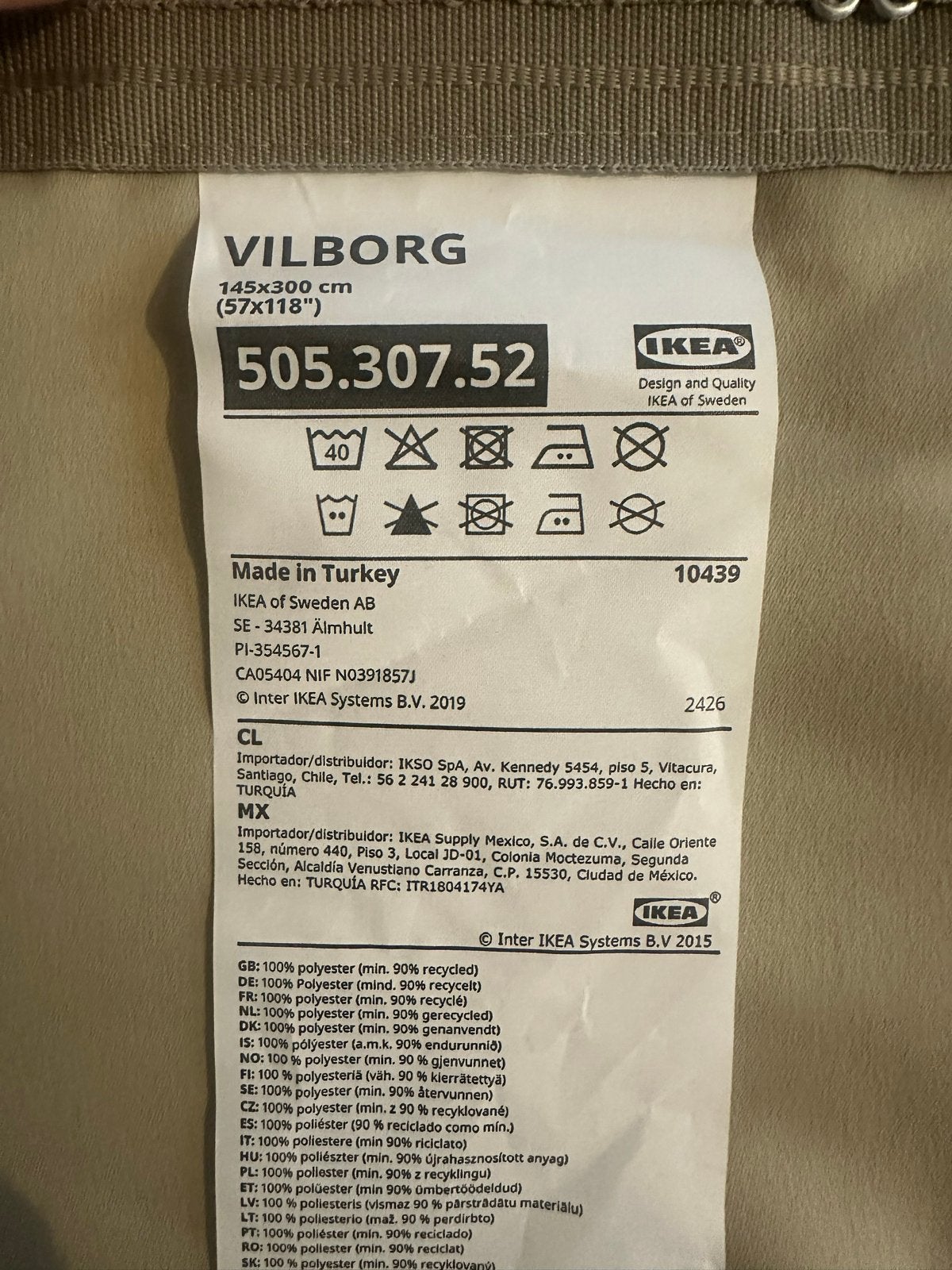 IKEA Vilborg Darkening Curtain Dark Grey- Beige, 145x300 cm, Verduisterend, Beige, Ophalen of Verzenden, Zo goed als nieuw