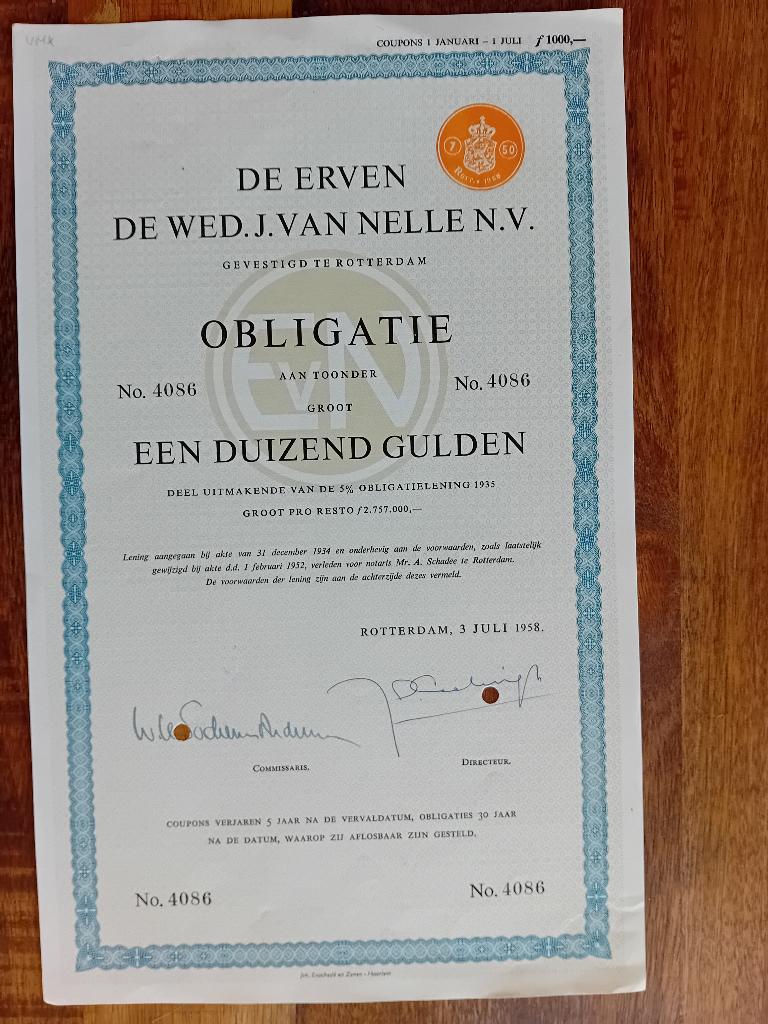 De Erven de Wed. J. van Nelle - Rotterdam - 1958, Ophalen of Verzenden, Gebruikt, Overige typen