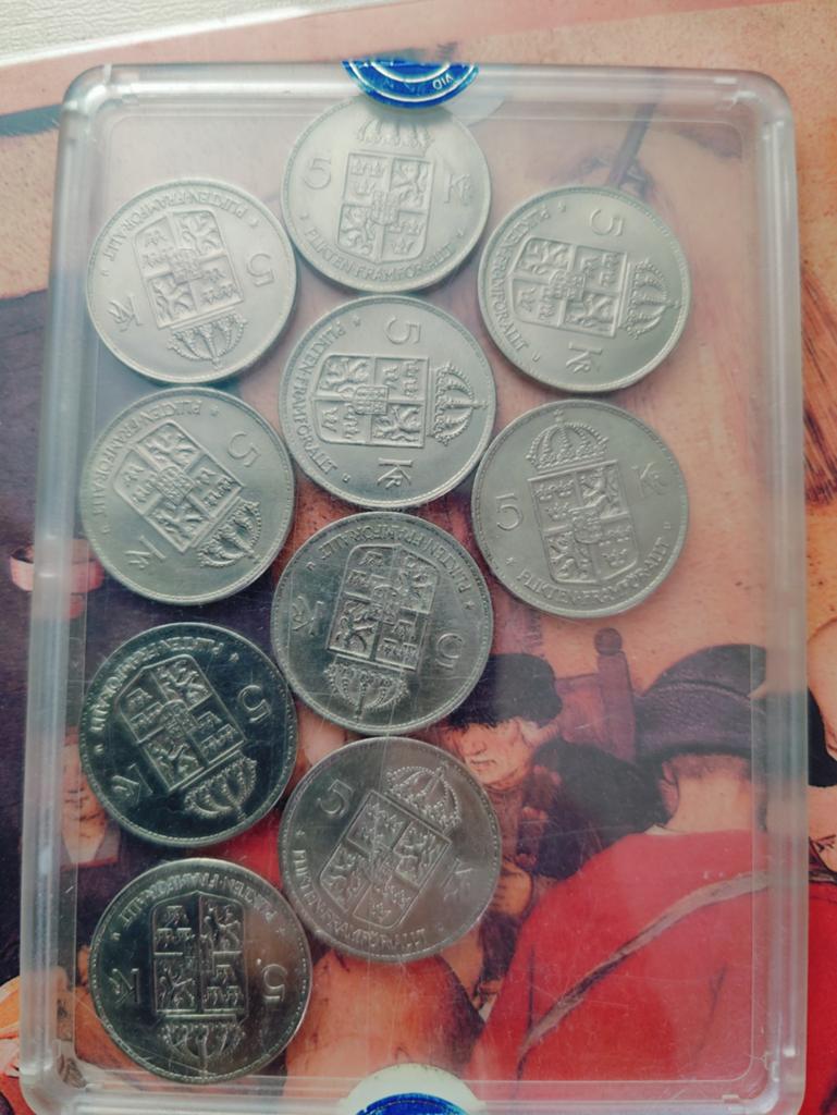 Set van 10 Zweedse 5 Kronor munten, Koning Gustaf VI Adolf, Postzegels en Munten, Munten | Azië, Setje, Midden-Oosten, Ophalen of Verzenden