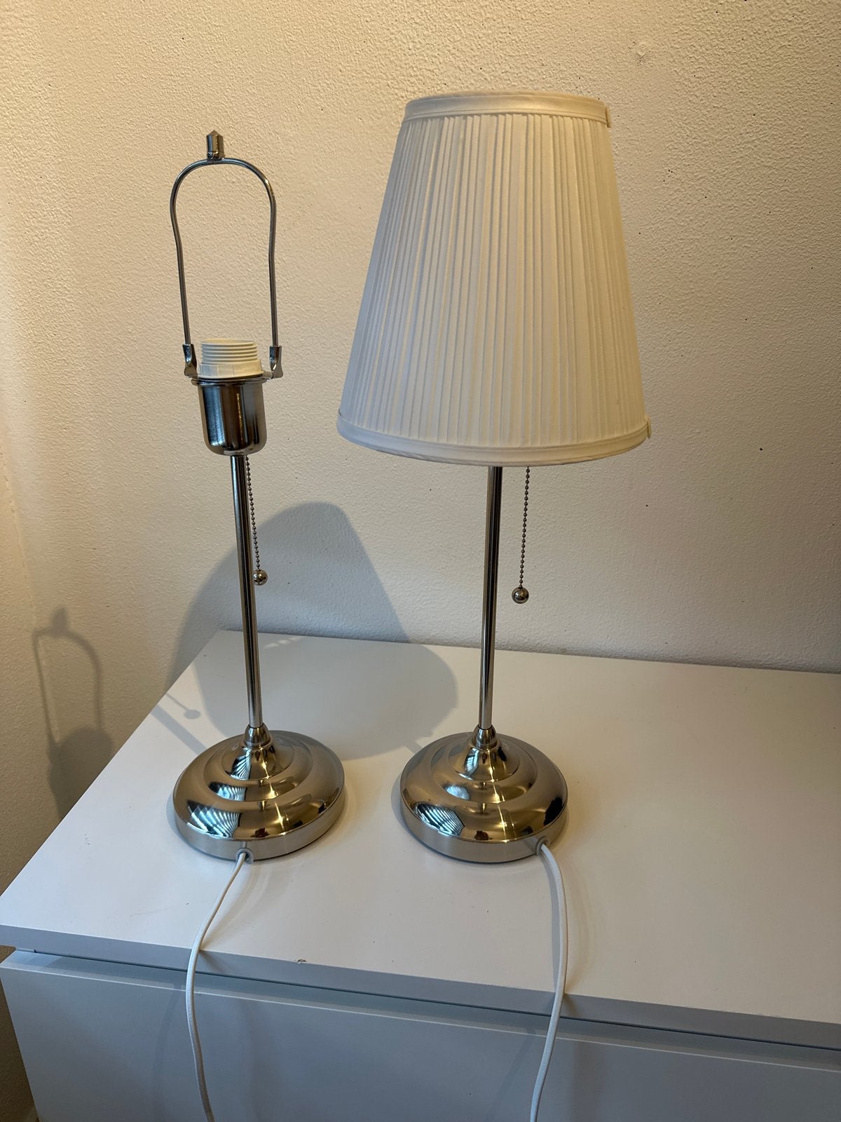 Set van 2 IKEA schemerlampen, zilverkleurig met kap, Ophalen, Gebruikt, Met kap, IKEA