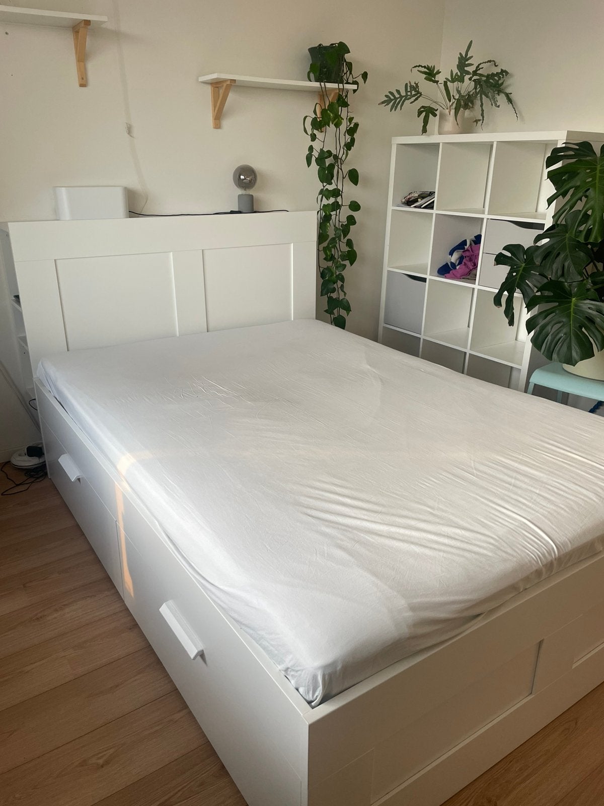 Ikea Brimnes 140x200cm met hoofdbord, Ophalen, Wit, Tweepersoons, 140 cm