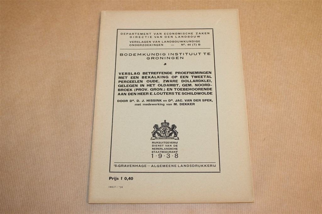 Bekalking Dollardklei Oldambt — Bodemproef 1938, Boeken, Ophalen of Verzenden, Gelezen