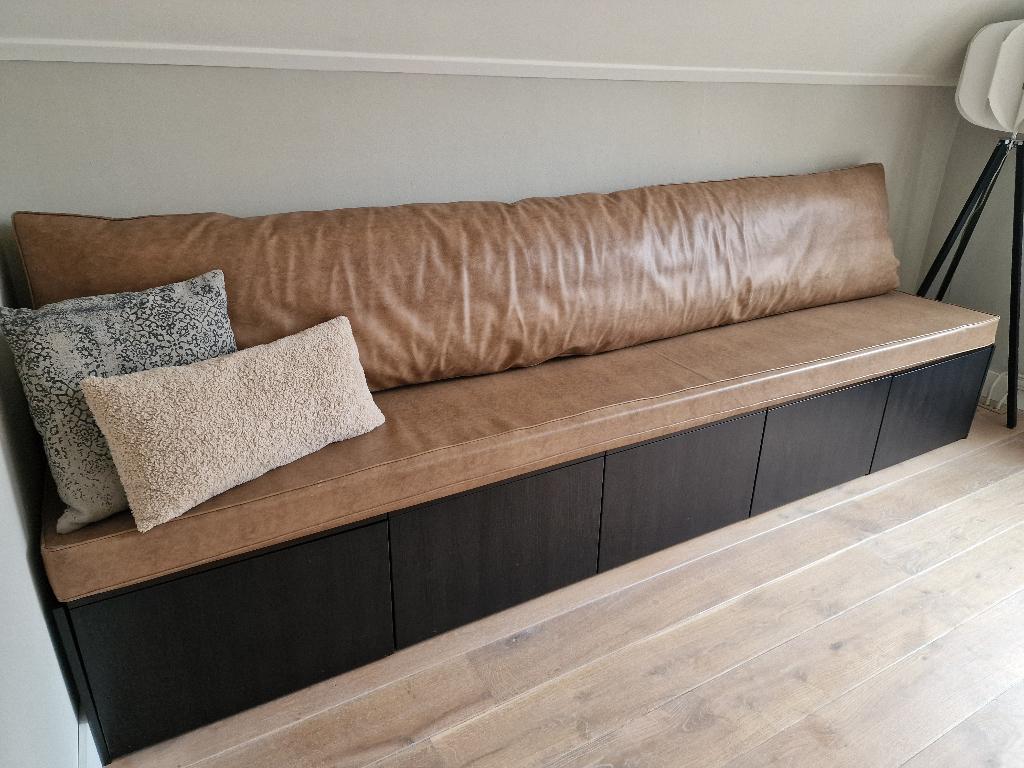 Op maat gemaakte bruinleren kussens voor Besta Ikea, Ophalen, Zo goed als nieuw, Bruin, Vierkant