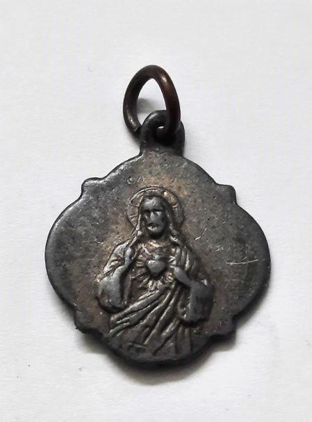 Antieke scapuliermedaille Heilig Hart van Jezus & Maria..., Ophalen