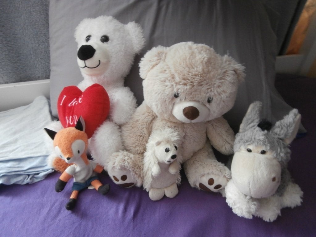 knuffelbeer rood hart knuffel beer ezel grijs vos Nicky Toy, Ophalen of Verzenden, Zo goed als nieuw, Nicotoy, Klein (minder dan 20 cm)