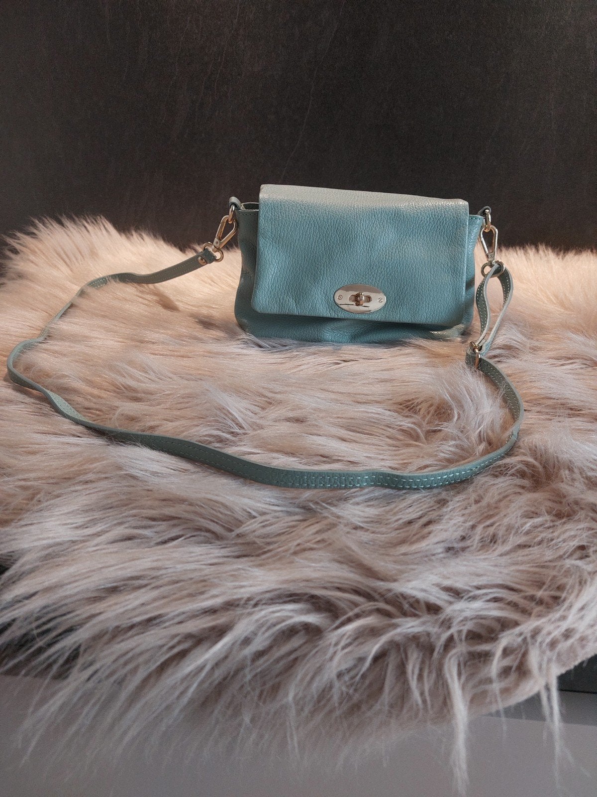 Lichtgroene leren schoudertasje - Made in Italy, Sieraden, Tassen en Uiterlijk, Ophalen of Verzenden, Zo goed als nieuw, Groen