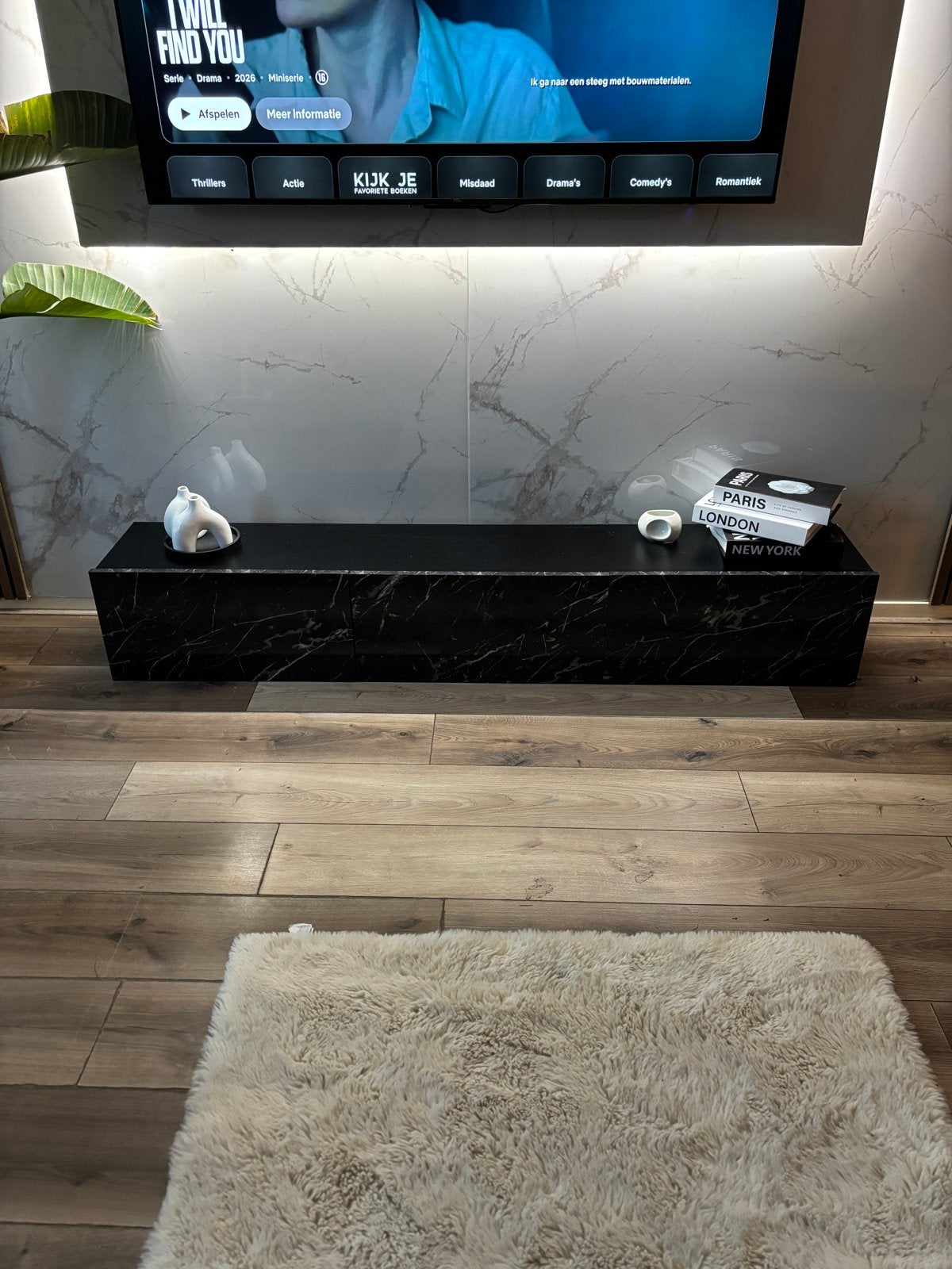 Zwevend TV-meubel met 3 opbergvakken - 180x30x30 cm, Ophalen, Gebruikt, 150 tot 200 cm, Minder dan 100 cm