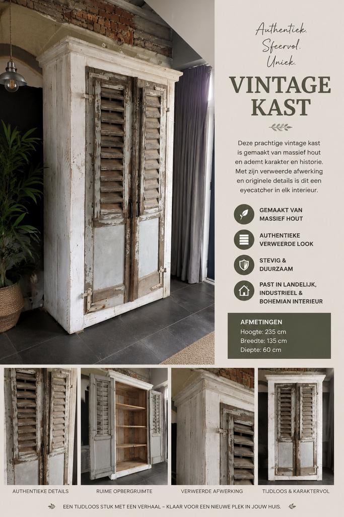 Charmanten style volle authentieke Franse louvredeuren kast, Antiek en Kunst, Antiek | Meubels | Kasten, Ophalen