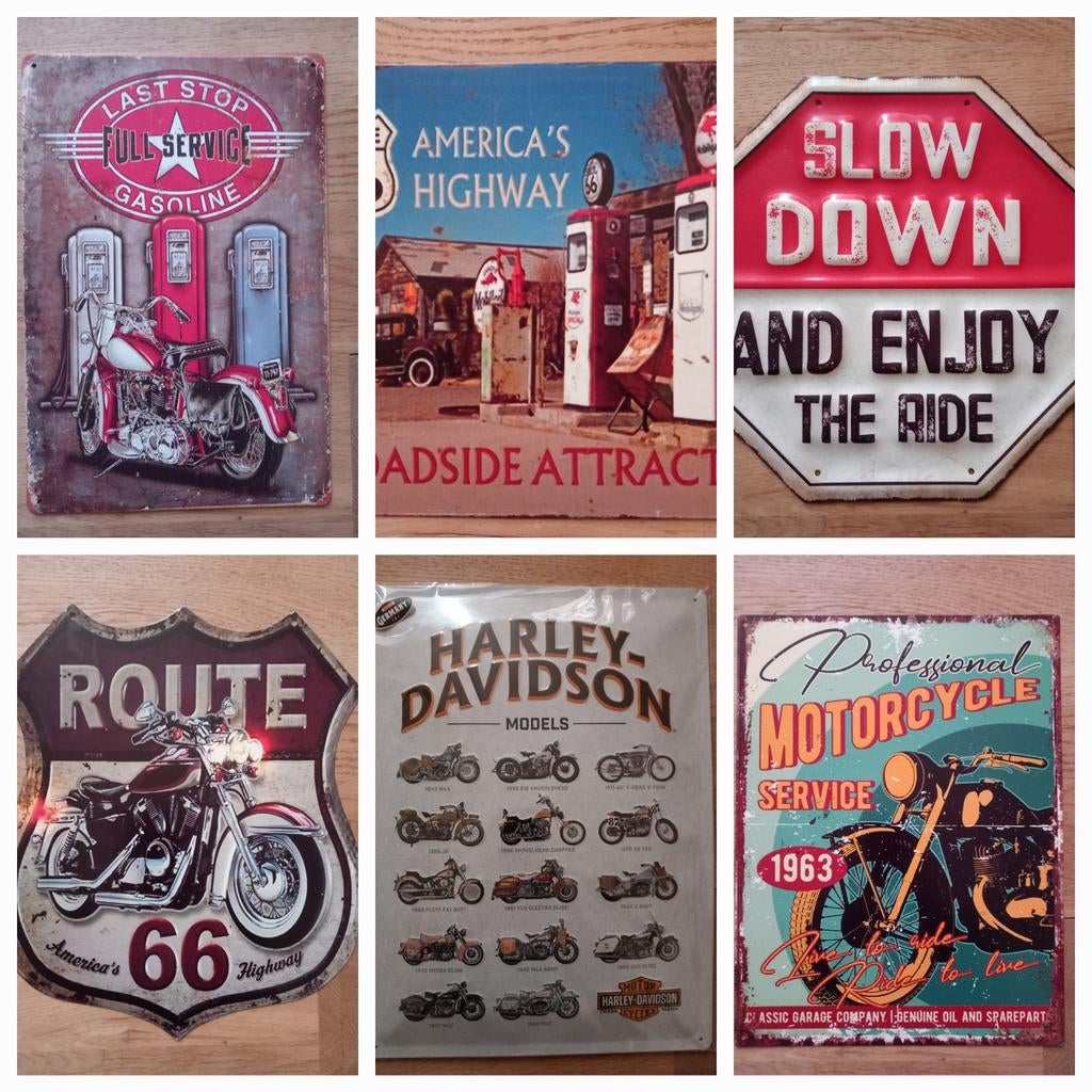 6 Nieuwe Harley Davidson metalen motor platen, Ophalen of Verzenden, Nieuw, Meerkleurig, Metaal