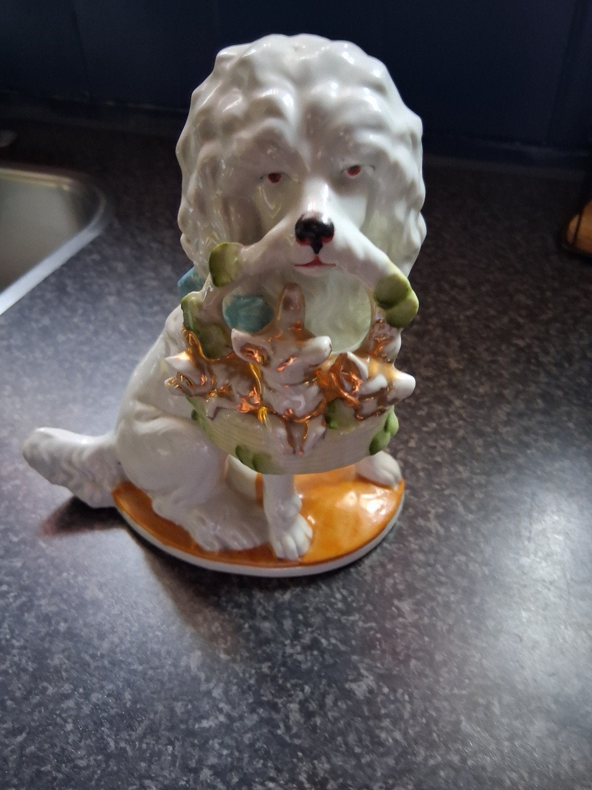 Vintage Porseleinen Poedel beeldje hoeren hondje, Ophalen