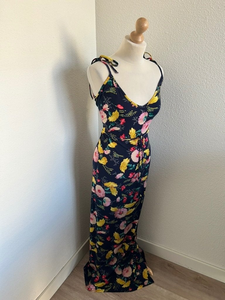 King Louie maat XXL blauwe maxi bloemen jurk 3117, Blauw, Maat 46/48 (XL) of groter, Ophalen of Verzenden, Zo goed als nieuw