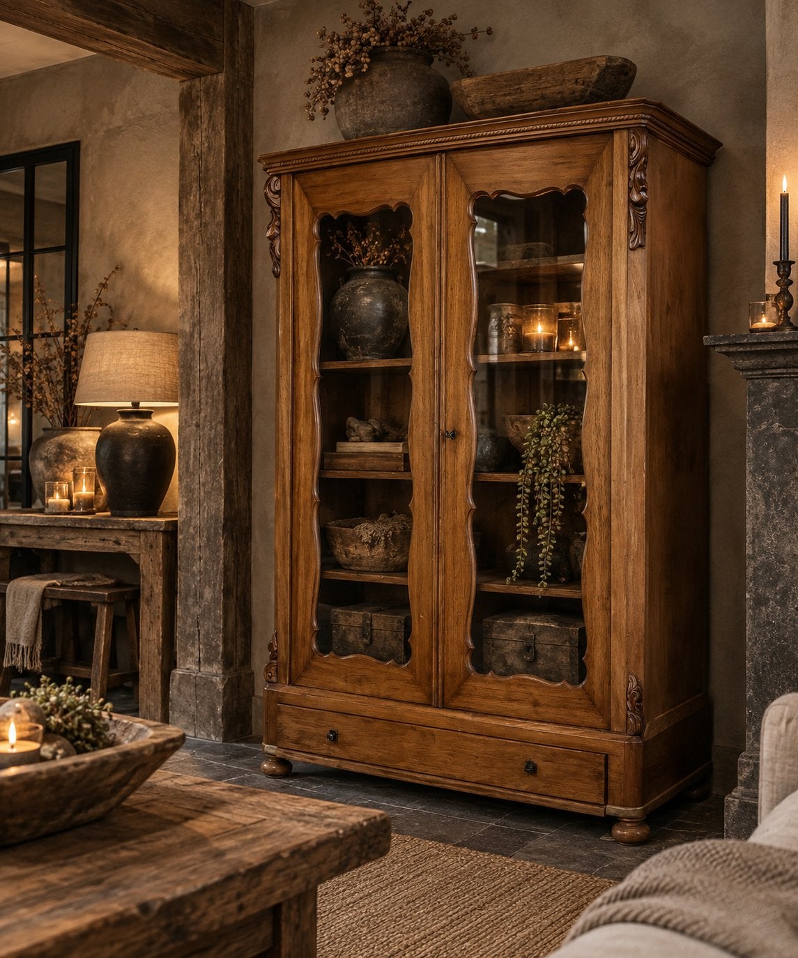 Biedermeier mahonie vitrinekast, Ophalen, Zo goed als nieuw, 25 tot 50 cm, 150 tot 200 cm