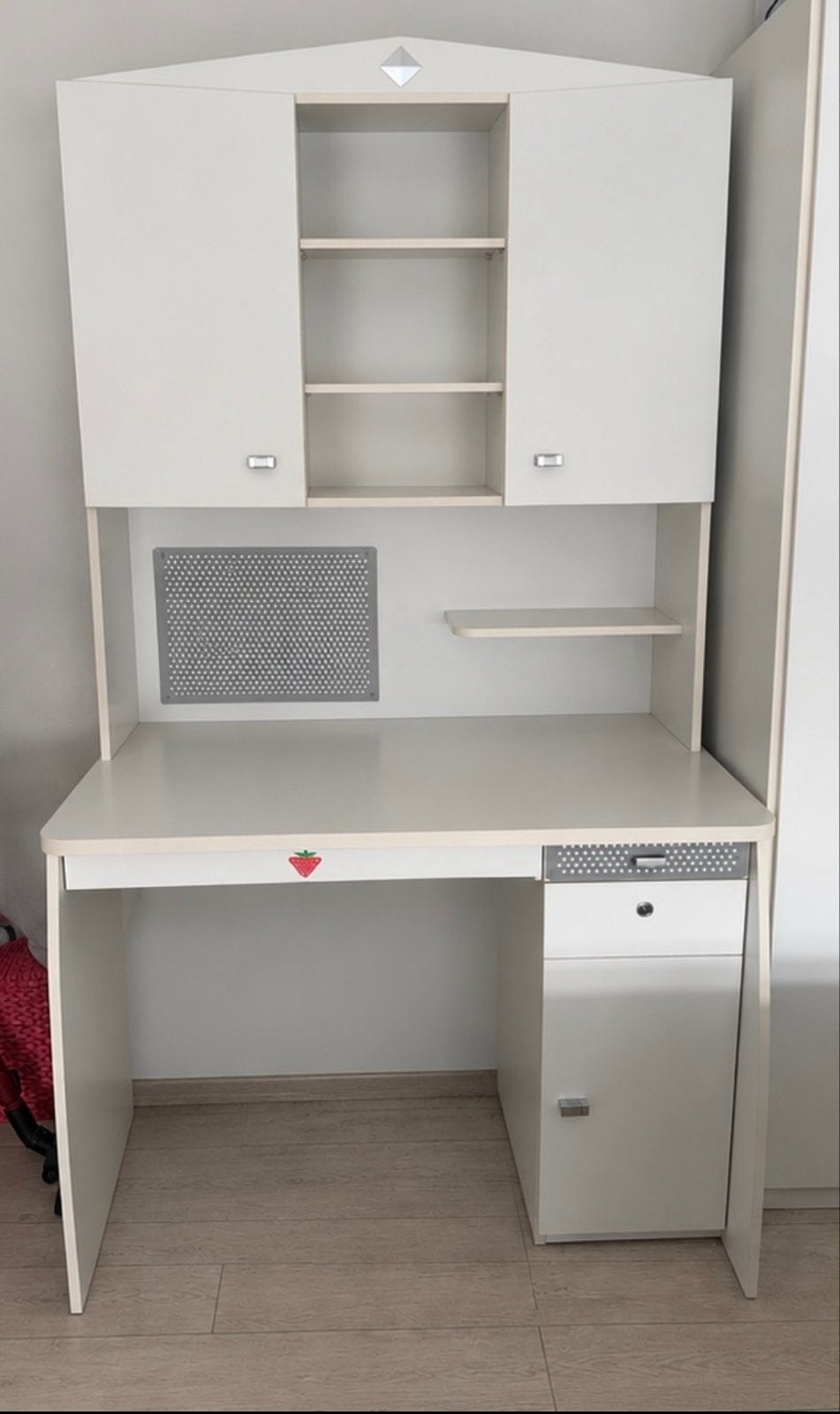 Wit kinderbureau met opbouw en opbergruimte, Ophalen, Gebruikt, Met lades, Wit