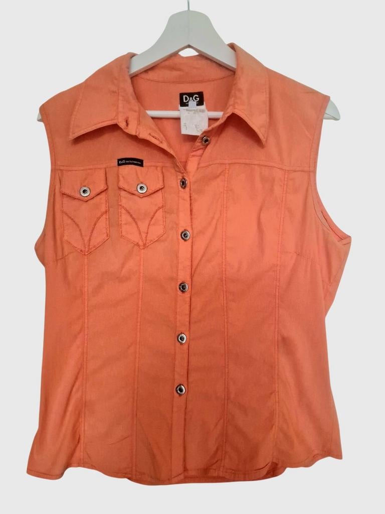 D&G Dolce & Gabbana mouwloze blouse oranje maat L, Maat 42/44 (L), Oranje, Ophalen of Verzenden, Zo goed als nieuw